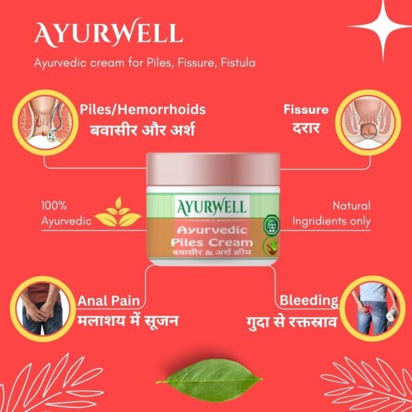 AyurWell Ayurvedic Piles Care Cream Malam Ointment | Vein Health, Fissure, Fistula and Hemorrhoid Relief | Reduces Swelling, itching & Eases Discomfort - Image 3