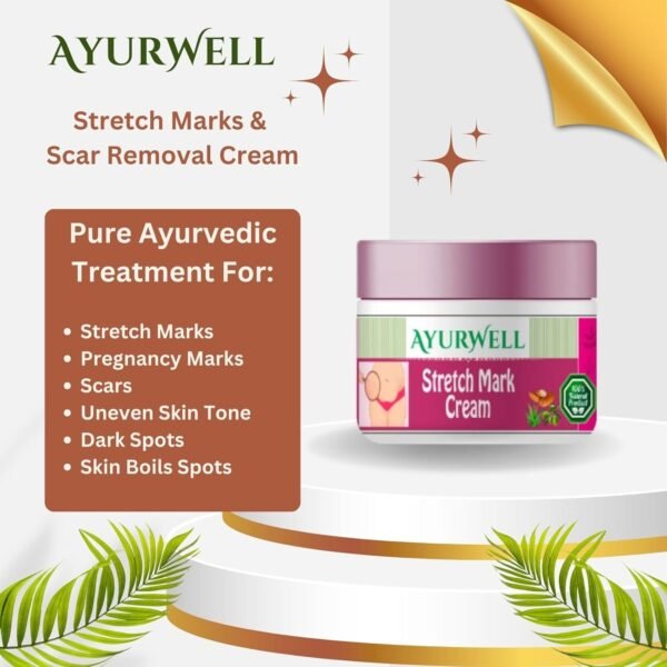 AyurWell Cream for Stretch Marks | Scar Removal | Pregnancy Stretch Marks | Uneven Skin Tone | Vitamin E | For All Skin Types - Image 2