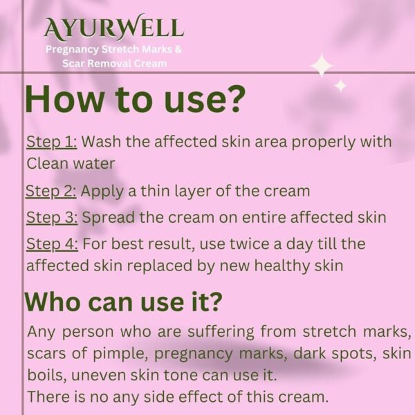 AyurWell Cream for Stretch Marks | Scar Removal | Pregnancy Stretch Marks | Uneven Skin Tone | Vitamin E | For All Skin Types - Image 4